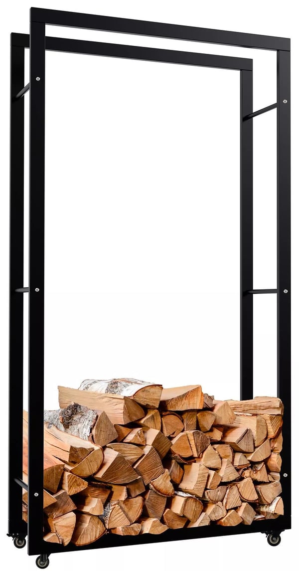 Keri Brændestativ med Hjul, Sort Metal - 25x80x150 cm