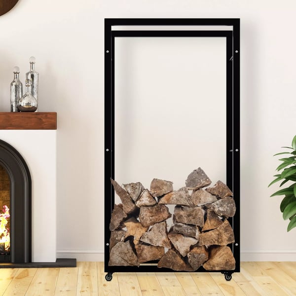 Keri Brændestativ med Hjul, Sort Metal - 25x80x150 cm