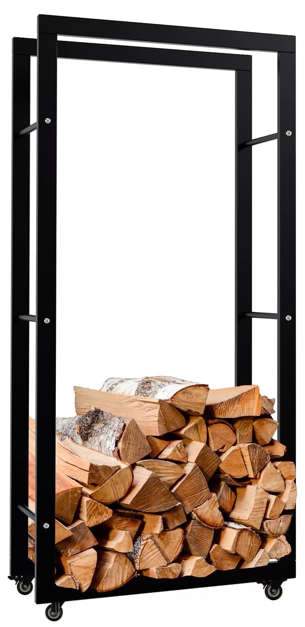 Keri Svart Vedställ i Metall med Hjul, Förvaring Inomhus, 25x60x125cm