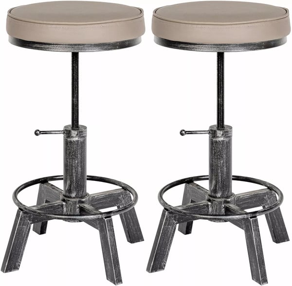 Set med 2 Destin Barstolar med Justerbar Höjd, Antiksilver & Konstlädersits, Metallram