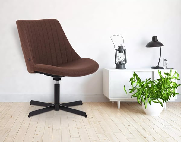Brown fabric armchair Granby with matte black metal legs