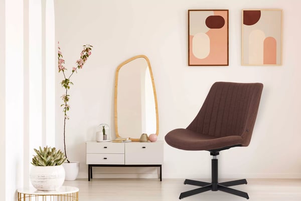 Brown fabric armchair Granby with matte black metal legs