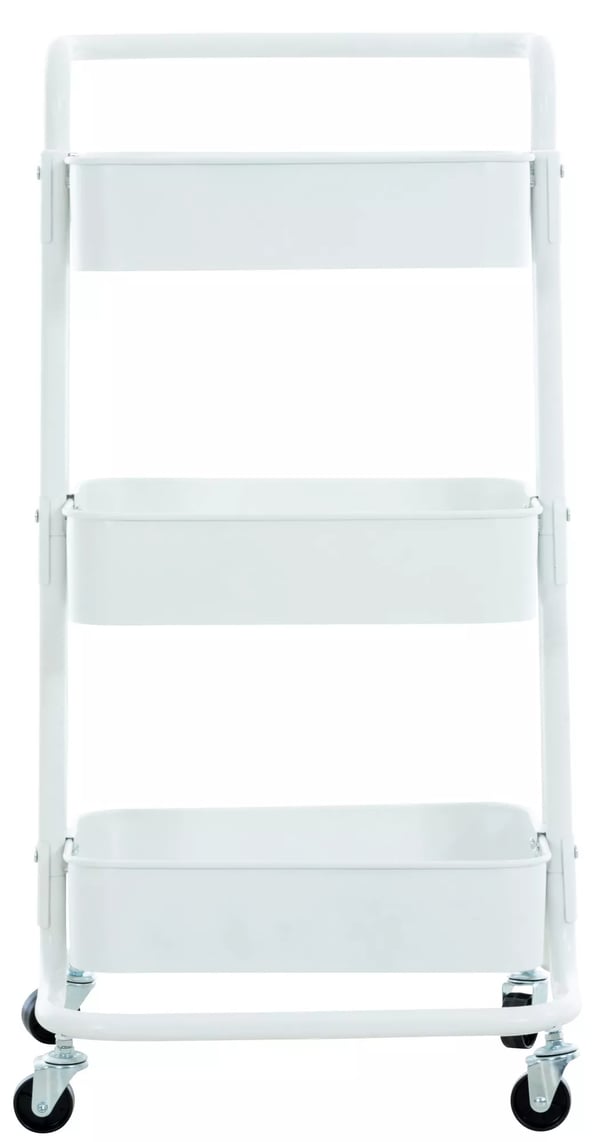 Mailo 3-lags metaltrolley med hjul, hvid