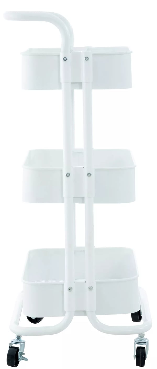 Mailo 3-lags metaltrolley med hjul, hvid