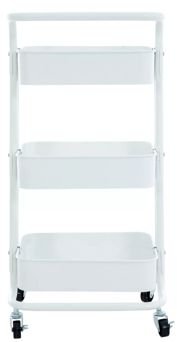 Mailo 3-lags metaltrolley med hjul, hvid