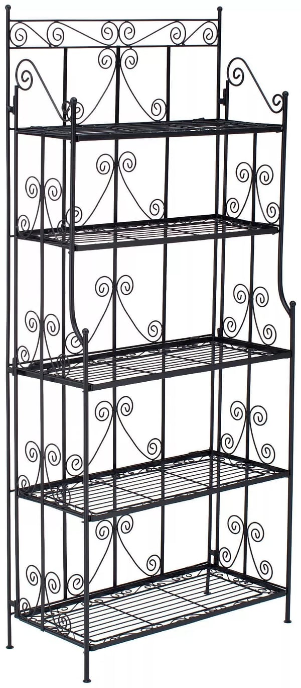 Ciara Foldbart Fritstående Metalreol - Sort, 5 Hylder, Indendørs/Udendørs, Landhusstil, 173 cm H x 74,5 cm B