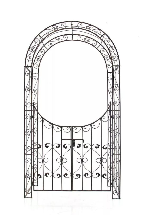 Sina Bronze Metal Rosenbue med Låsbar Låge - Håndlavet, Holdbar Klatreplantestøtte (41,5 x 135 x 245 cm, 20 kg)