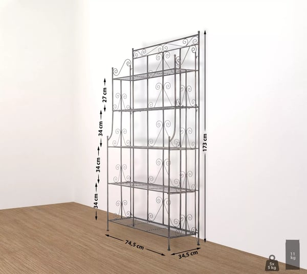 Ciara Bronze Metal Foldbar 5-lags Fritstående Hyldereol, Indendørs/Udendørs, 173cm H x 74.5cm B