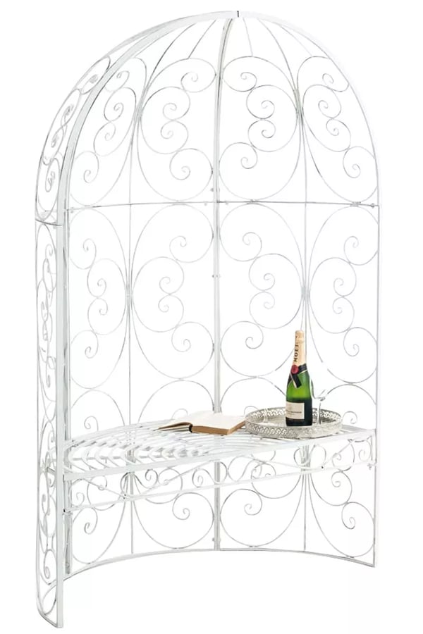Rosie Halv Lysthus med Bænk - Antik Hvid Metal Have Espalier Pavillon