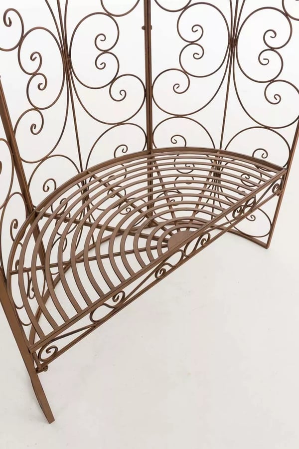 Rosie Antik Brun Metal Halv Gazebo med Indbygget Bænk - Havelåge til Klatreplanter, 178cm