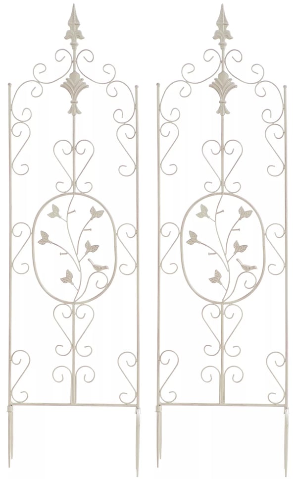 Sæt med 2 Burgus espalier til klatreplanter - Håndlavet jernmetal, antik cremepatina finish, 122 cm højde