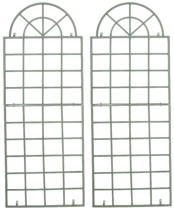 Sæt med 2 håndlavede espaliergitre i metal til klatreplanter, antikgrøn finish, 180 cm