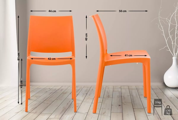 MAYA Orange Plast Moderne Stabelbar Udendørsstol - UV- og Vandafvisende