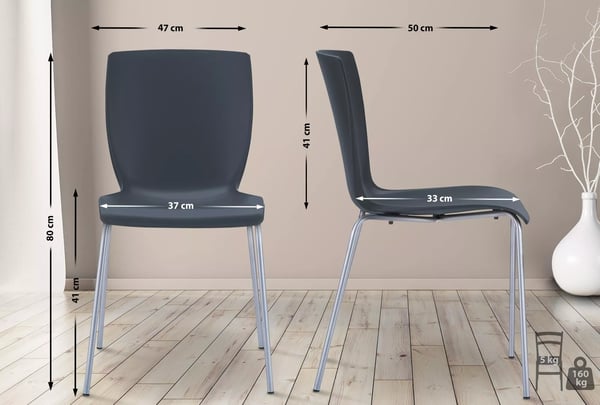 MIO Stabelbar Stol - Sort Plastiksæde, Aluminiumsstel - Indendørs/Udendørs, UV-resistent, Korrosionsbestandig - 80cm H x 47cm B