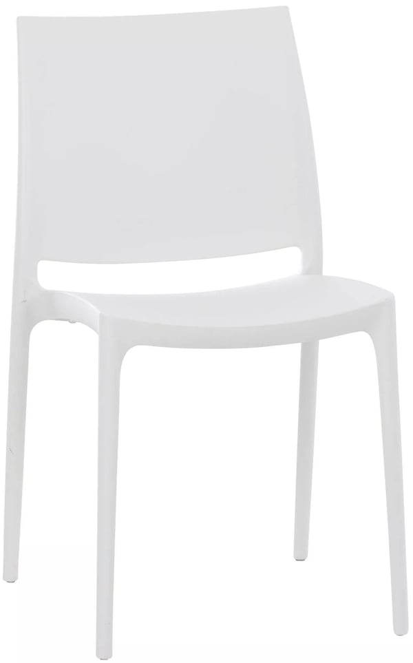 MAYA Modern stapelbar vit plaststol för inomhus-/utomhusbruk, UV- & vattenresistent, lättskött - 81 cm höjd