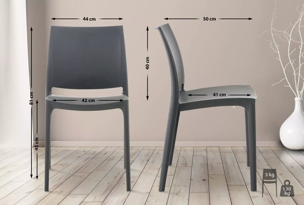 MAYA Stapelbar Polypropenstol, Mörkgrå, UV- & Vattentålig