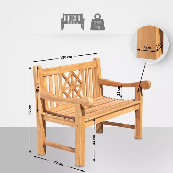 Florida Massiv Teak Træ Havebænk - 120cm