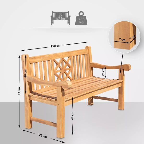 Florida Teak Havebænk - Massivt Træ, Tidløst Lameldesign, Fås i Forskellige Længder