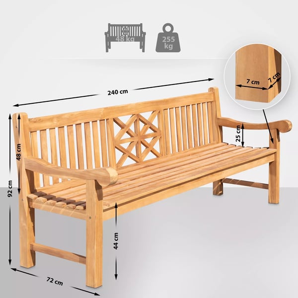 Florida Massiv Teak Træ Havebænk - Forskellige Størrelser Tilgængelige (120cm-240cm)