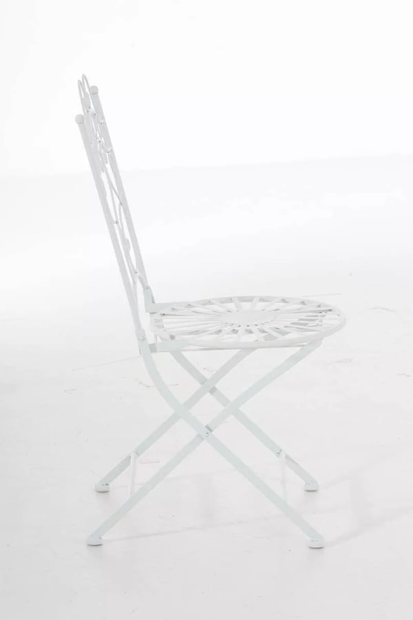 Hvid metal Indra stol med galvaniseret jernstativ - Antik patina finish, håndlavede havemøbler, 92 cm H