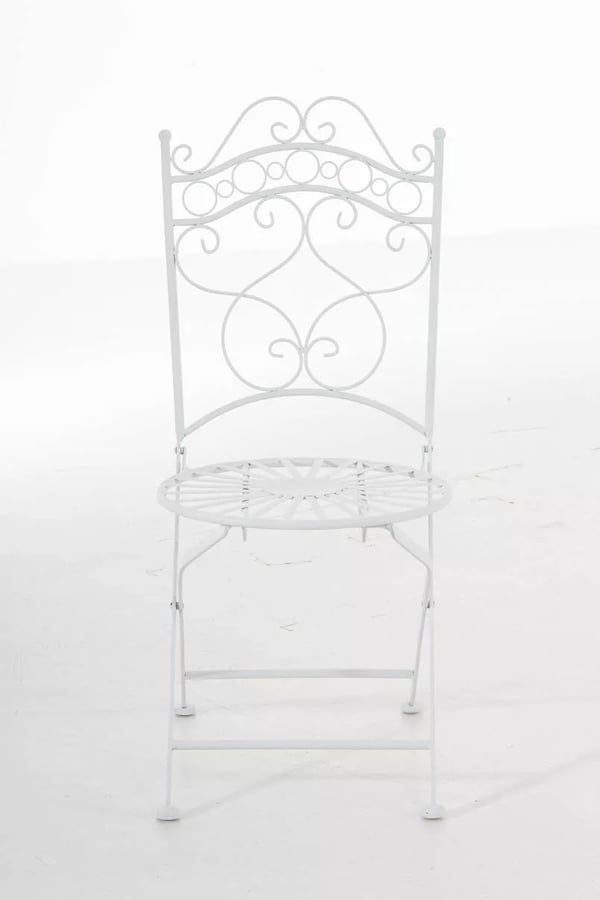 Hvid metal Indra stol med galvaniseret jernstativ - Antik patina finish, håndlavede havemøbler, 92 cm H