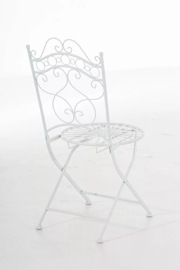 Hvid metal Indra stol med galvaniseret jernstativ - Antik patina finish, håndlavede havemøbler, 92 cm H
