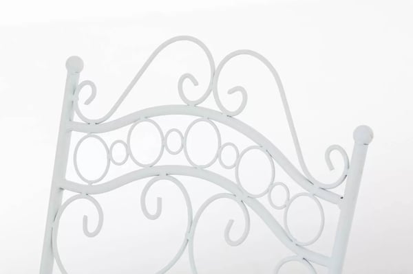 Hvid metal Indra stol med galvaniseret jernstativ - Antik patina finish, håndlavede havemøbler, 92 cm H