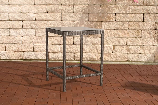 Alia Højt Havebord - Grå Polyrattan med Aluminiumsstel, 110,5 cm Højde, 84 cm Bredde/Dybde, Sikkerhedsglasplade
