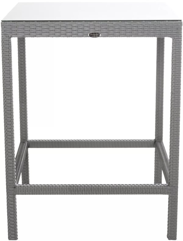 Alia Højt Havebord - Grå Polyrattan med Aluminiumsstel, 110,5 cm Højde, 84 cm Bredde/Dybde, Sikkerhedsglasplade