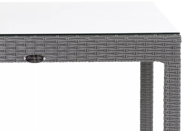 Alia Højt Havebord - Grå Polyrattan med Aluminiumsstel, 110,5 cm Højde, 84 cm Bredde/Dybde, Sikkerhedsglasplade