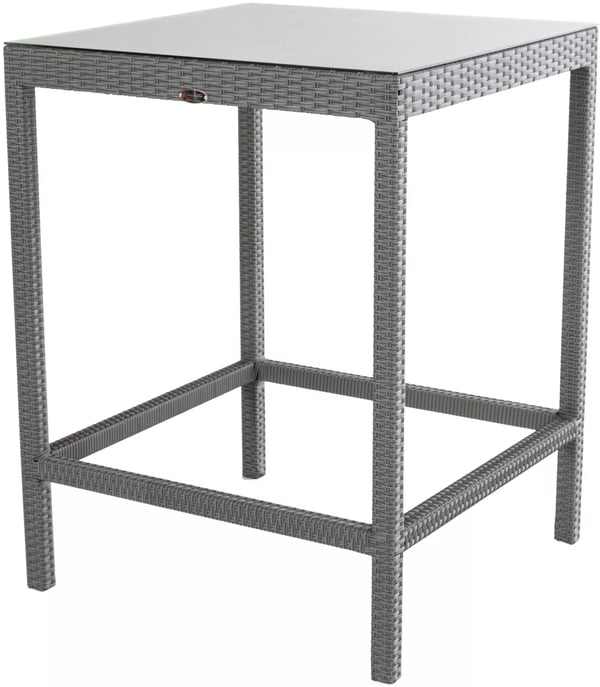 Alia Højt Havebord - Grå Polyrattan med Aluminiumsstel, 110,5 cm Højde, 84 cm Bredde/Dybde, Sikkerhedsglasplade