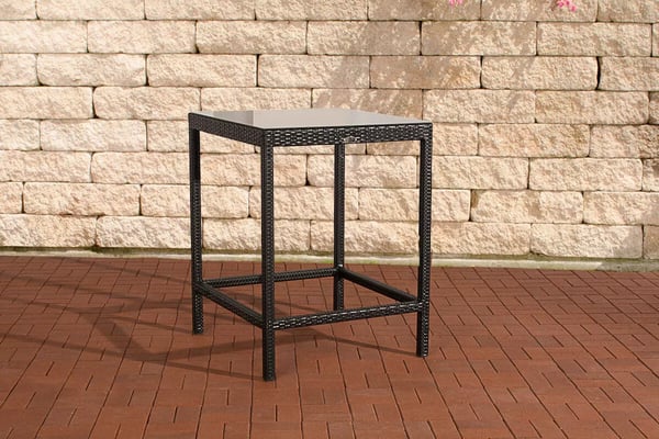 Alia Højt Havebord, Sort Polyrattan med Aluminiumsstel og Glasplade, 84x84x110,5 cm