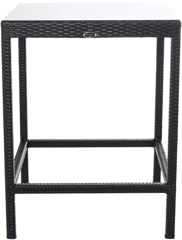 Alia Højt Havebord, Sort Polyrattan med Aluminiumsstel og Glasplade, 84x84x110,5 cm