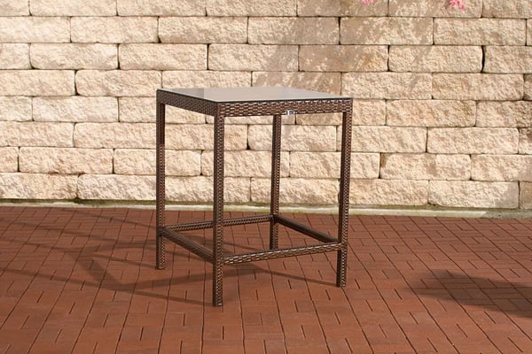 Alia Havehøjbord med sikkerhedsglasplade - Heather Brown Polyrattan & Aluminiumsstel, 84x84x110,5 cm