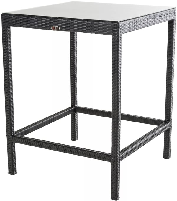 Alia Højt Havebord, Sort Polyrattan med Aluminiumsstel og Glasplade, 84x84x110,5 cm