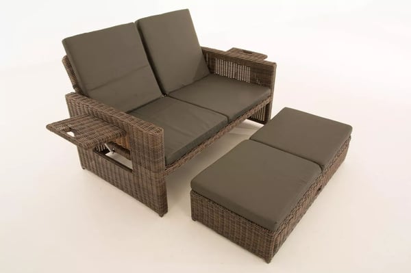 Ancona Heather Brown 2-personers sofa med justerbare ryglæn og sidehylder, aluminiumsramme, udendørs brug