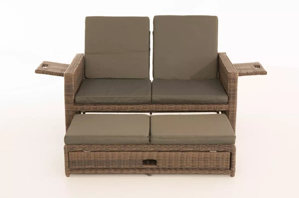 Ancona Heather Brown 2-personers sofa med justerbare ryglæn og sidehylder, aluminiumsramme, udendørs brug