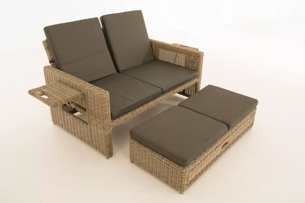 Ancona Natura 2-personers udendørs sofa med justerbare ryglæn og sidehylder, aluminiumsramme
