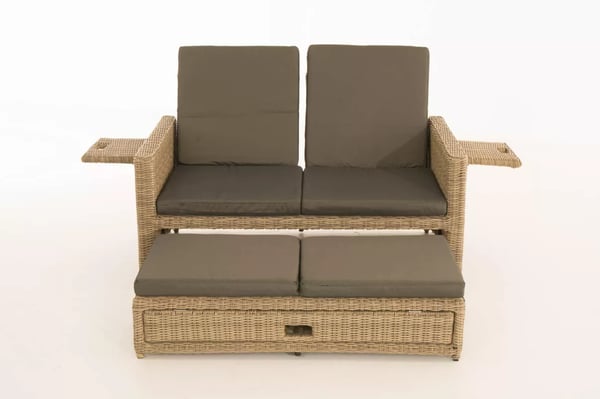 Ancona Natura 2-personers udendørs sofa med justerbare ryglæn og sidehylder, aluminiumsramme