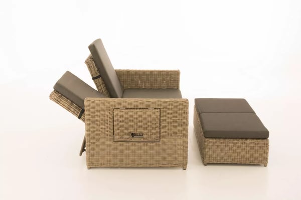 Ancona Natura 2-personers udendørs sofa med justerbare ryglæn og sidehylder, aluminiumsramme