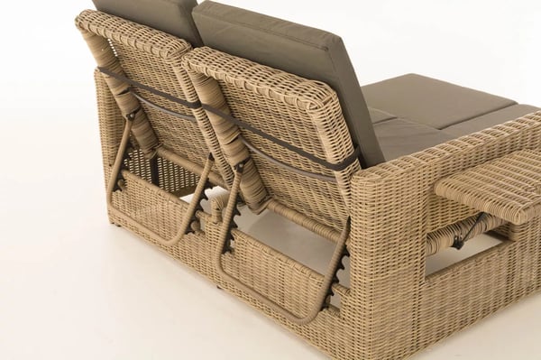 Ancona Natura 2-personers udendørs sofa med justerbare ryglæn og sidehylder, aluminiumsramme
