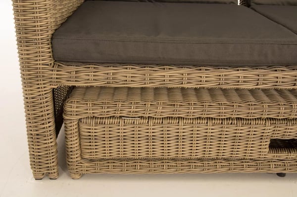 Ancona Natura 2-personers udendørs sofa med justerbare ryglæn og sidehylder, aluminiumsramme