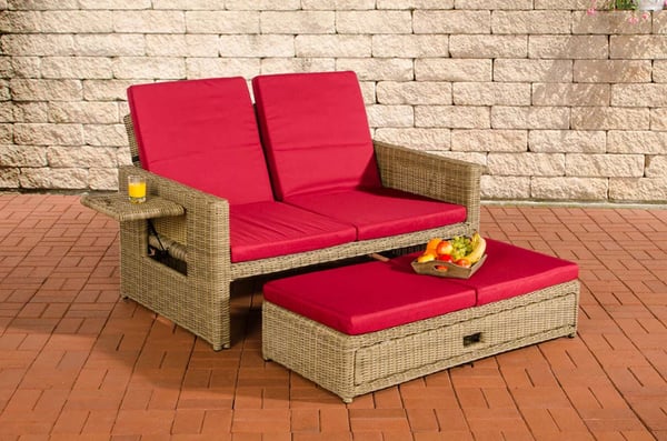 Ancona 2-sits utomhussoffa Lounger - Natura Polyrotting & Aluminiumram