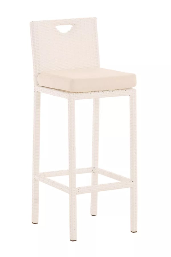 Mari Barstol - Hvid Plast med Aluminiumsstel, UV-resistent Rattan Look, Udendørs Brug