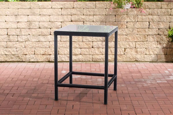 Alia Polyrattan Barbord - Moderne Firkantet Design, 110,5 cm Højde, 84 cm Bredde, 5 mm Glasplade, Rustfrit Aluminiumsstel, Sort