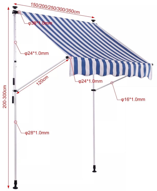 Westerly Parvekemarkiisi 350x120 cm - Valkoinen/Sininen Polyesteri, Terästanko