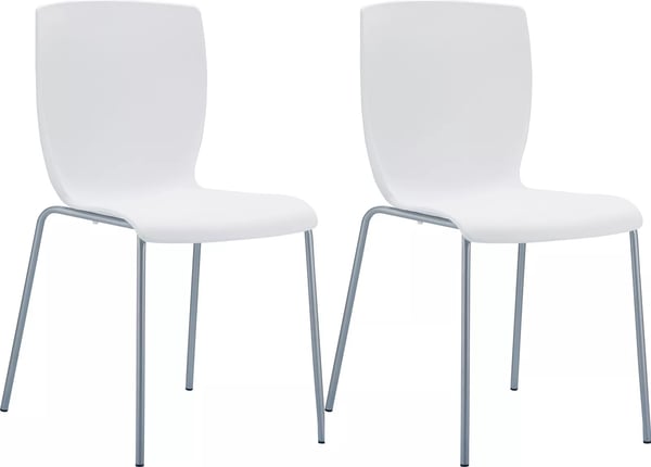 Set med 2 MIO stapelbara stolar - Vit plastsits, aluminiumram, UV- & väderbeständig, inomhus/utomhusbruk