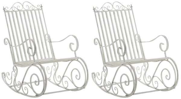 Sæt med 2 Smilla Antik Hvide Metal Gyngestole til Indendørs/Udendørs Brug, 94 cm Højde