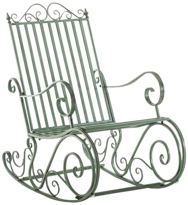 Sæt med 2 antikke grønne Smilla gyngestole i metal til have/terrasse/indendørs brug