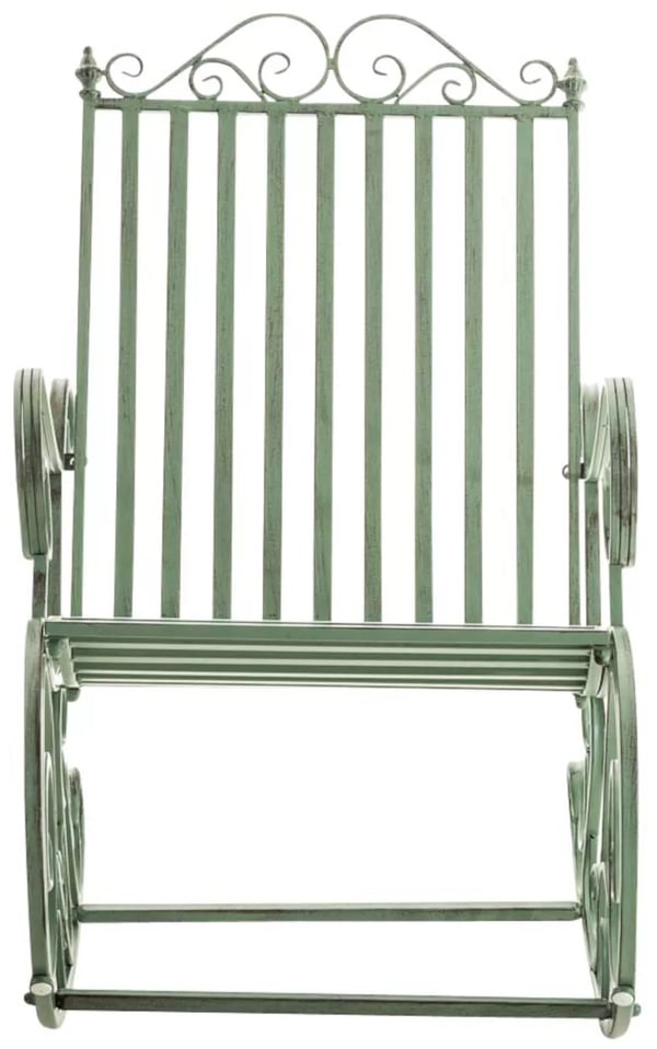 Sæt med 2 antikke grønne Smilla gyngestole i metal til have/terrasse/indendørs brug